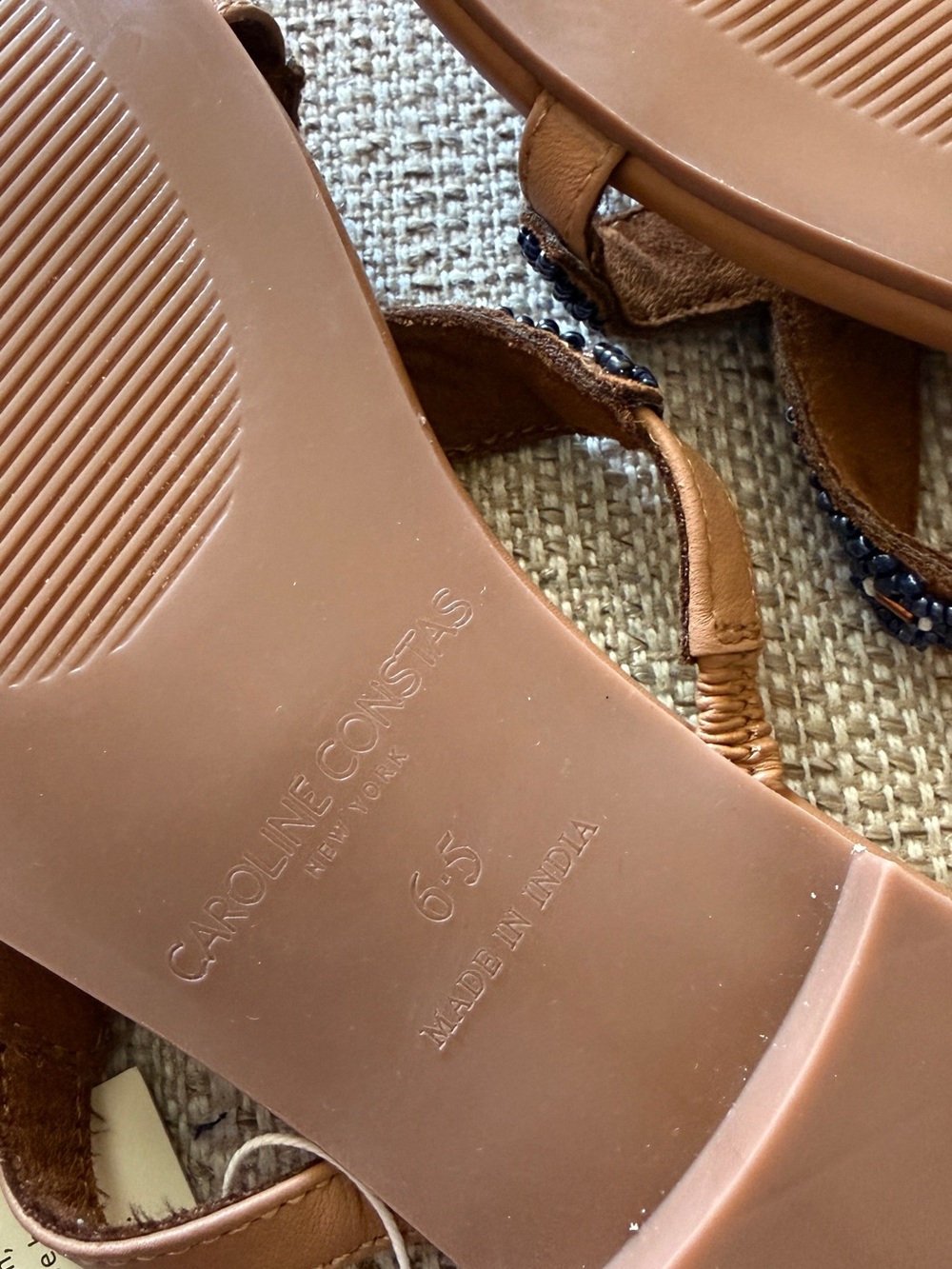 Caroline Constas Navy & Tan Starfish Beaded Flip Flop Beach Sandals - Picture 10 of 16
